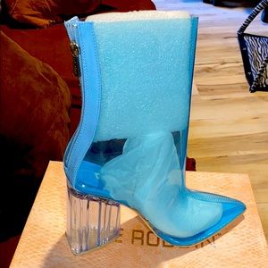 Blue/clear heel booties